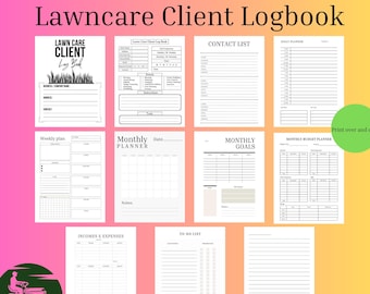 Lawncare Client Log Book, Landscape Work Order, Printable PDF, Weekly Monthly Planner, Instant Download, Client Information, Appointment Log