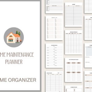 May include: A printable home maintenance planner with a cute house illustration. The planner includes sections for appliance repair, expense tracker, and more.