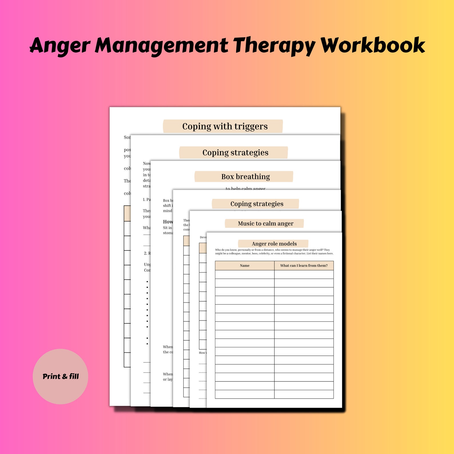 Anger Management Workbook, Coping Skills, Printable Anger Workbook ...