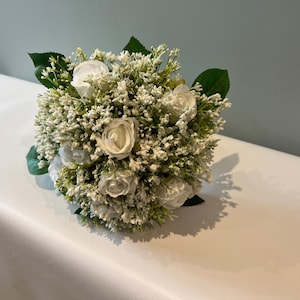 Wedding flowers, Artificial Bridal Bouquet, white Ivory rose and gypsophila  | Claire De Fleurs