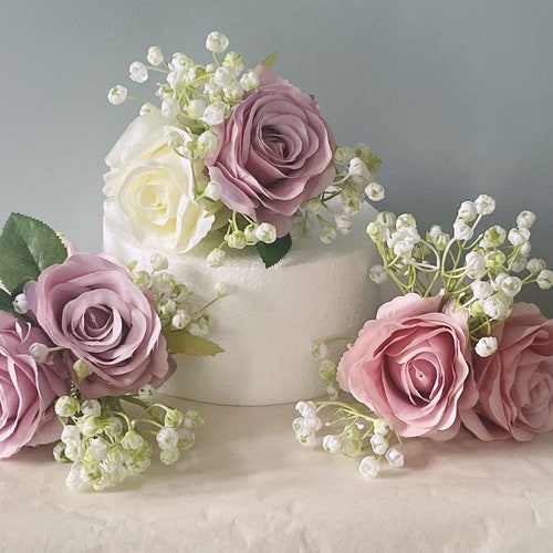 Lilac and Pink Blush Flower Cake Topper Artificial Silk Etsy