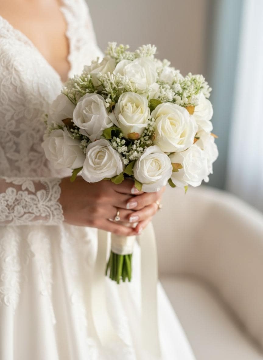 White Ivory Rose Bridal Bouquet