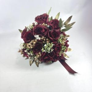 Red and Gold Wedding Bridal Bouquet  - Artificial Silk Flowers  | Claire De Fleurs