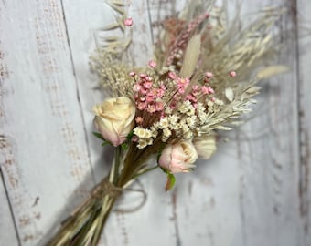 Pink Cream Dried Flower Bouquet: Rustic Wedding Decor