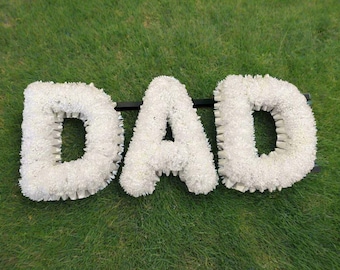 Dad Artificial White Silk Flower Letter Tribute Grave Flowers, -Claire De Fleurs
