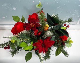 Artificial Christmas Memorial Flowers – Small Graveside Arrangement