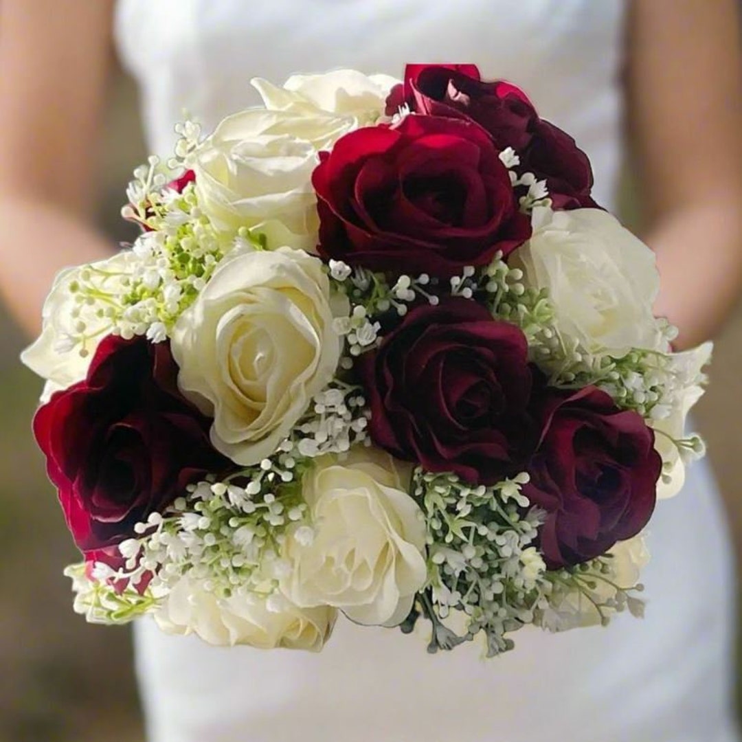 Red & Ivory Silk Rose Wedding Bouquet: Handmade Bridal Flowers - Etsy
