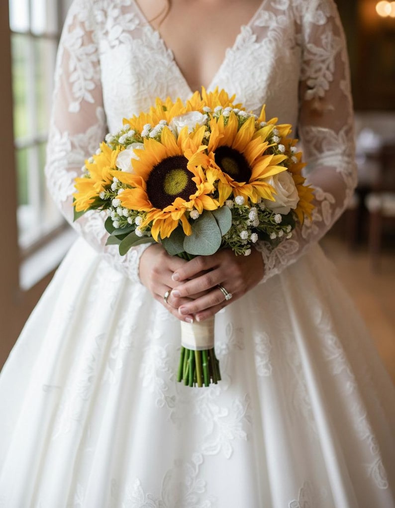 Artificial Sunflower And Gyp Baby’s Breath Bridal Bouquet
