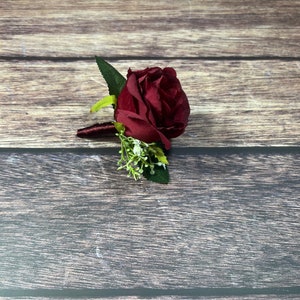 Red Rose Boutonniere Buttonhole - Artificial Silk Flowers For Wedding | Claire De Fleurs
