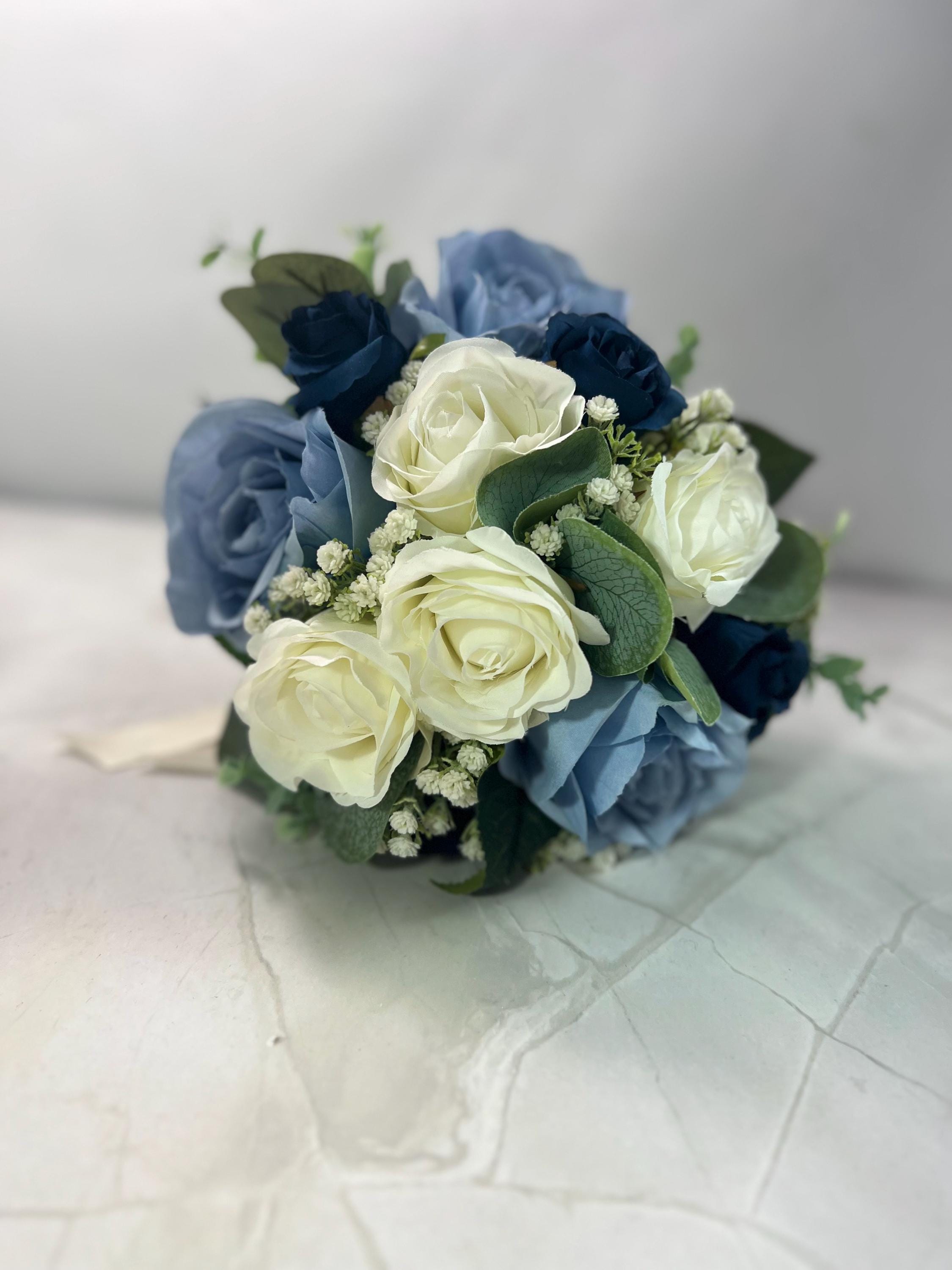 12 Rose Artificiali Blu Navy Con Stelo Lungo 45 Cm – Fiori Finti In Seta Per Bouquet, Centrotavola E Decorazioni Feste - 2