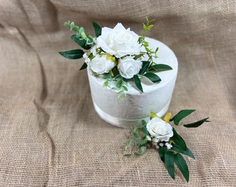 White Rose Cake Flowers Toppers - Artificial Silk Flowers For Wedding Anniversary Birthday | Claire De Fleurs