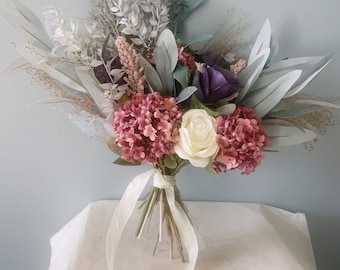 Dried Flower Wedding Bouquet- Artificial Silk Flowers For Wedding Anniversary Birthday | Claire De Fleurs