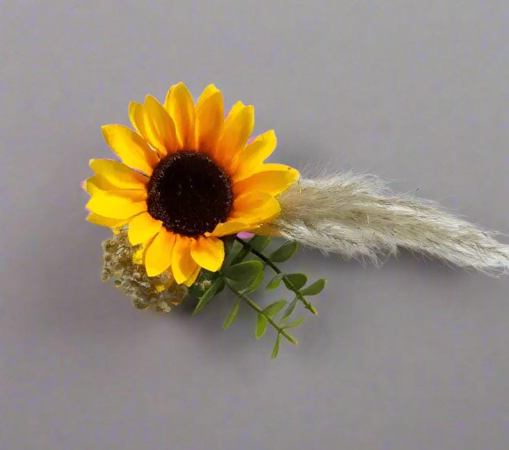 Artificial Sunflower Boutonniere: Pampas Grass & Eucalyptus
