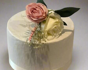 Decorazioni Per Torta A Ghirlanda Di Rose - 5 Pezzi Fiori Bianchi In Tessuto, Grandezza 30cm E 6cm, Per Matrimoni E Feste