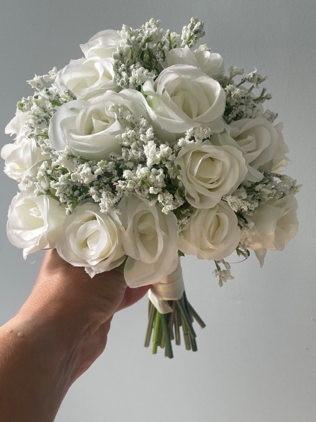 White Rose and Gypsophila Faux Bouquet Artificial Silk - Etsy