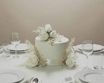 White Rose Cake Flowers: Artificial Silk Wedding Cake Topper