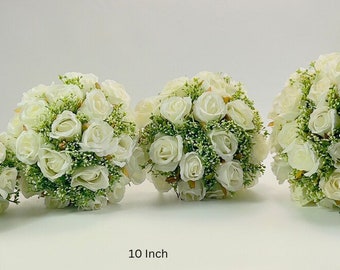 White Rose And Gypsophila Faux Bridal Bouquet - Artificial Silk Flowers For Wedding Anniversary Birthday | Claire De Fleurs