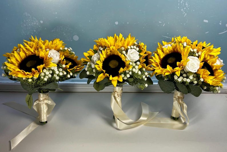 Artificial Sunflower And Gyp Baby’s Breath Bridal Bouquet