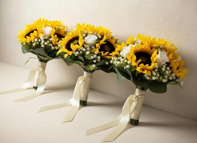 Artificial Sunflower And Gyp Baby’s Breath Bridal Bouquet