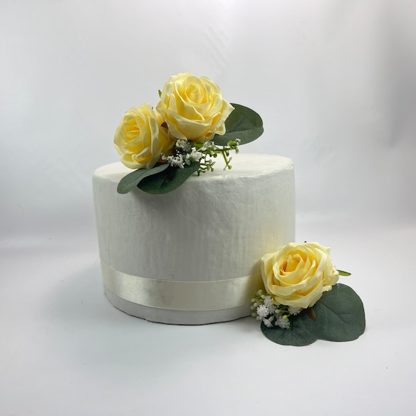 Cake Flowers Artificial Yellow/Lemon Flower Cake Topper - Artificial Silk Flowers For Wedding Anniversary Birthday | Claire De Fleurs