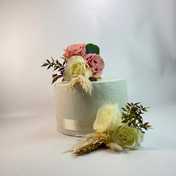 Gold, blush Pink And Ivory Flower Cake Flowers - Artificial Silk Flowers For Wedding Anniversary Birthday | Claire De Fleurs