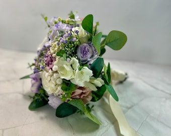 Artificial lilac and Ivory Rose Wedding Bridal Bouquet -  Wedding Keepsake Flowers | Claire De Fleurs