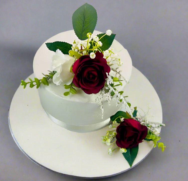 Set Di 5 Decorazioni Per Torta A Ghirlanda Di Rose Bianche - Fiori Finti In Tessuto E Plastica, Grandi (30 Cm) E Piccoli (6 Cm) - Per Matrimoni E Compleanni - 4
