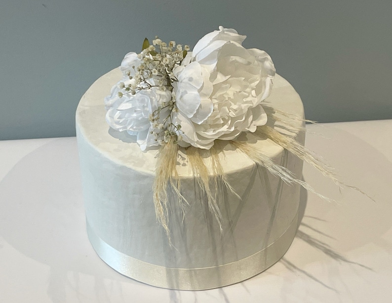 White Peony Flower Cake Flowers - Artificial Silk Flowers For Wedding Anniversary Birthday | Claire De Fleurs