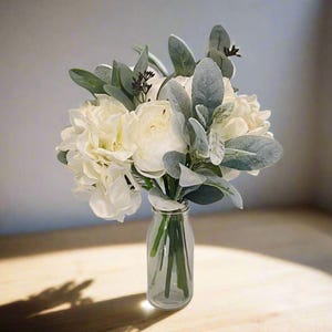 White peonies, hydrangea - Artificial Silk Flowers For Wedding Anniversary Birthday Gift | Claire De Fleurs
