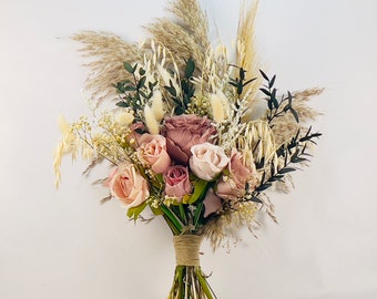 Fleurs de mariage de la pampa, bouquet de fleurs séchées roses, fleurs de mariée - Fleurs en soie artificielles | Claire De Fleurs