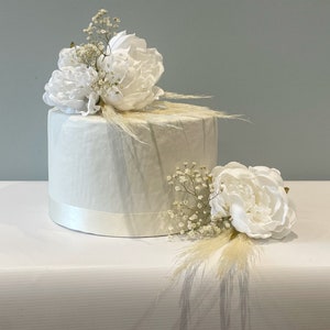 White Peony Flower Cake Flowers - Artificial Silk Flowers For Wedding Anniversary Birthday | Claire De Fleurs