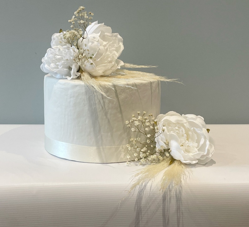 White Peony Flower Cake Flowers - Artificial Silk Flowers For Wedding Anniversary Birthday | Claire De Fleurs