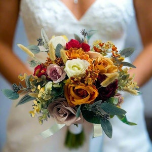 Burnt Orange, ivory Wedding Bouquet - Faux Silk Dried Flowers Wedding Flowers | Claire De Fleurs