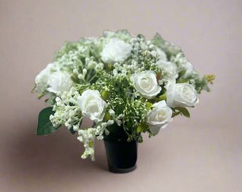 White Rose Memorial Tribute Pot Remembrance Flowers - Claire De Fleurs