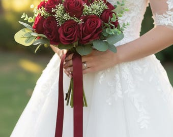 Red Rose and Gypsophila Artificial Wedding Bouquet Package