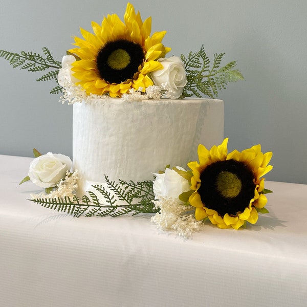 Sunflowers Cake Flowers - Artificial Silk Flowers For Wedding Anniversary Birthday | Claire De Fleurs