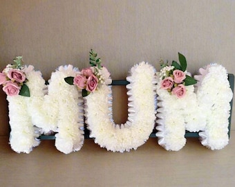 Mum Artificial Silk Flower Letter Tribute Grave Flowers, Pink  Spray -Claire De Fleurs