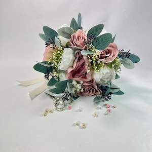 Pink & White Bridal Wedding Bouquet - Faux Flowers for Anniversary or Birthday | Claire De Fleurs