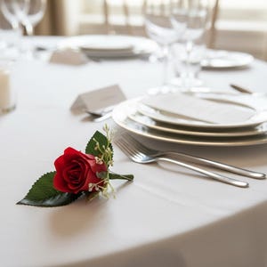 Red Rose Buttonhole | Silk Wedding Buttonhole with Gypsophila Groom Corsage