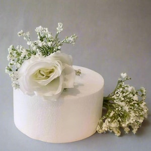 White Rose And Babys Breath Cake Flowers - Artificial Silk Flowers For Wedding Anniversary Birthday | Claire De Fleurs
