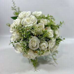 White Rose And Gypsophila Bridal Wedding Bouquet - Artificial Silk Flowers | Claire De Fleurs