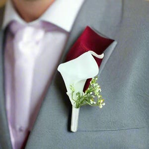 Modern White Calla Lily Buttonhole / Artificial White Real Touch Calla Lily Button Hole - Claire De Fleurs