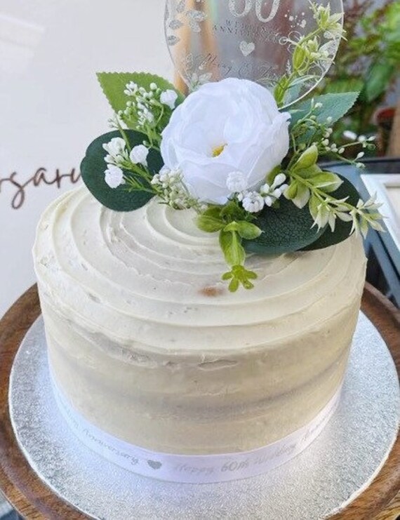 White Cake Topper Silk Flowers for Wedding Anniversary Etsy
