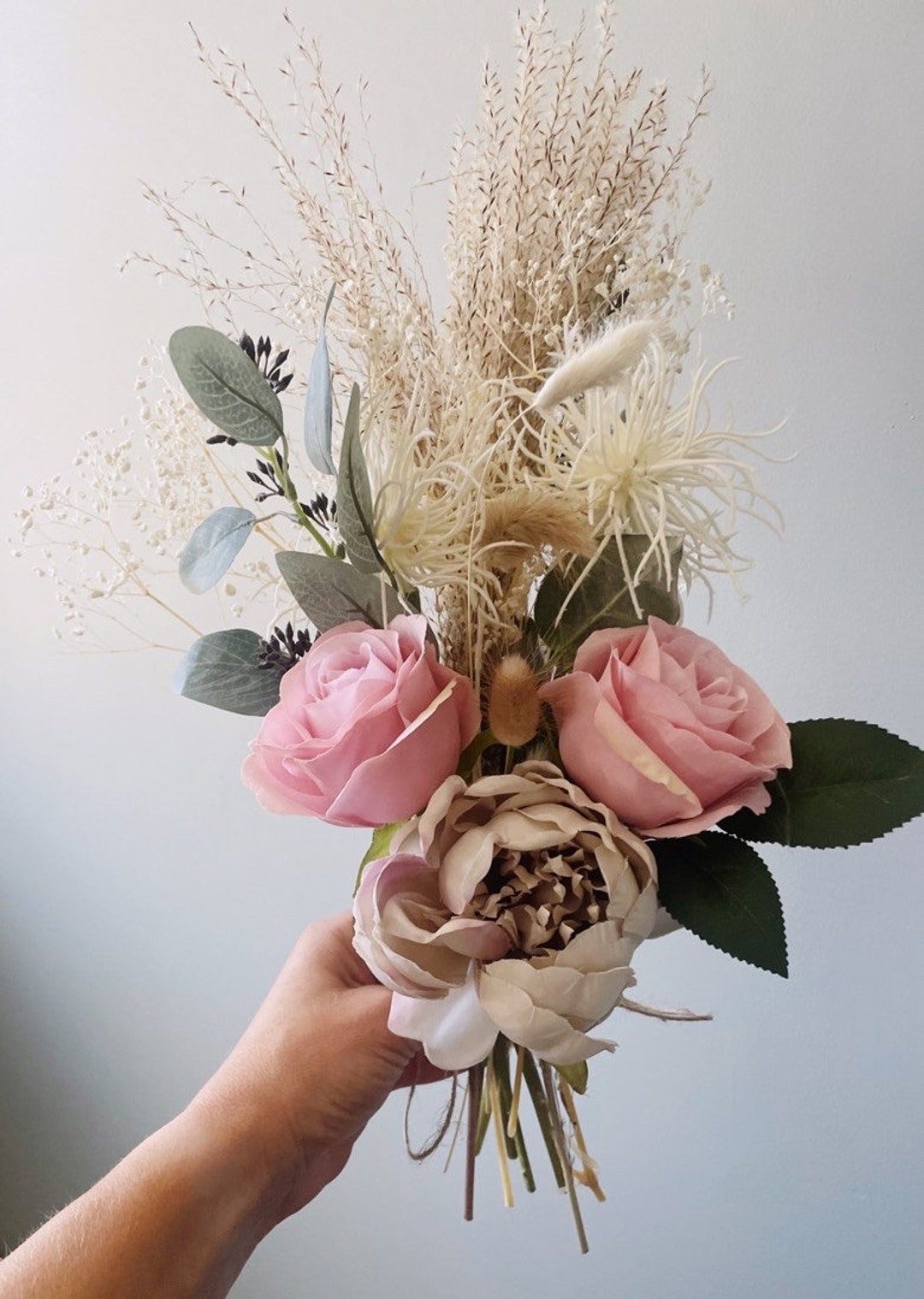 Pink Boho Dried Flower Bouquet Artificial Silk & Dried Flowers for