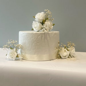 White Rose Cake Flowers: Artificial Silk Wedding Cake Topper