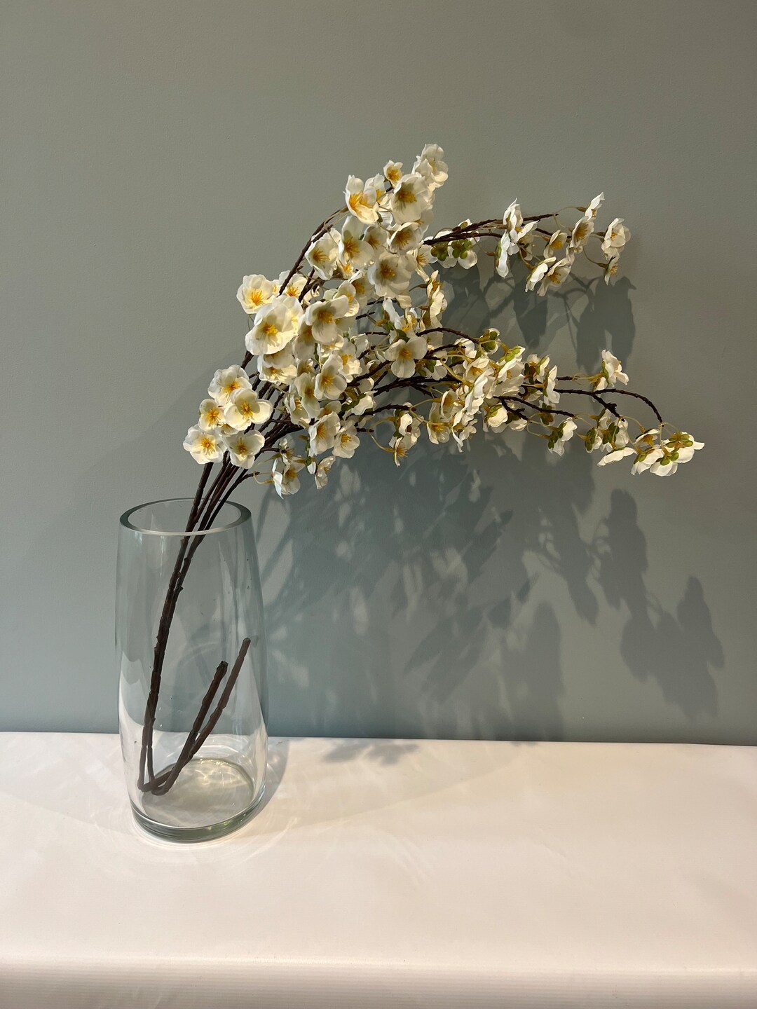 White Cherry Blossom Branches Artificial Flowers Arrangement for