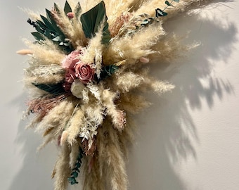 Pink & Sage Pampas Wall Arch: Dried Flower Wedding Decor