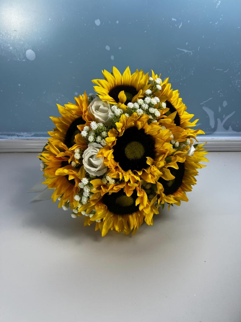 Artificial Sunflower And Gyp Baby’s Breath Bridal Bouquet