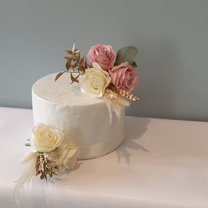 Gold Wedding Cake Flowers, White & Navy Blue Gold Leaf Cake Garland, Ivory  Wedding Cake Topper, Gold Cake Decorations, DIY BOHO Cake Decor 