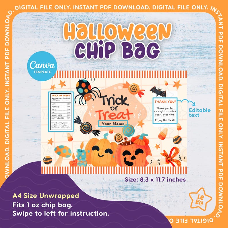 Halloween Editable Chip Bag Bundle, Canva Template, Party Supplies